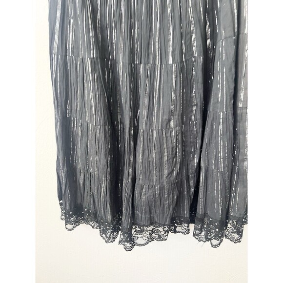 VINTAGE CACHE MAXI Sequin Gypsy Broom Skirt Size Medium Black Lace Whimsygoth - Picture 2 of 9